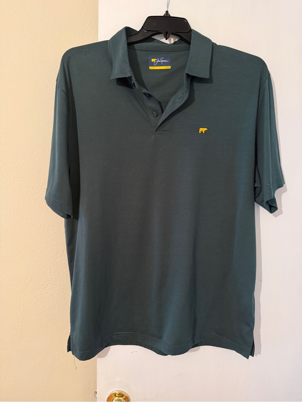 Men’s Dark Green Polo with Yellow Bear Logo - Classic Collared Tee
